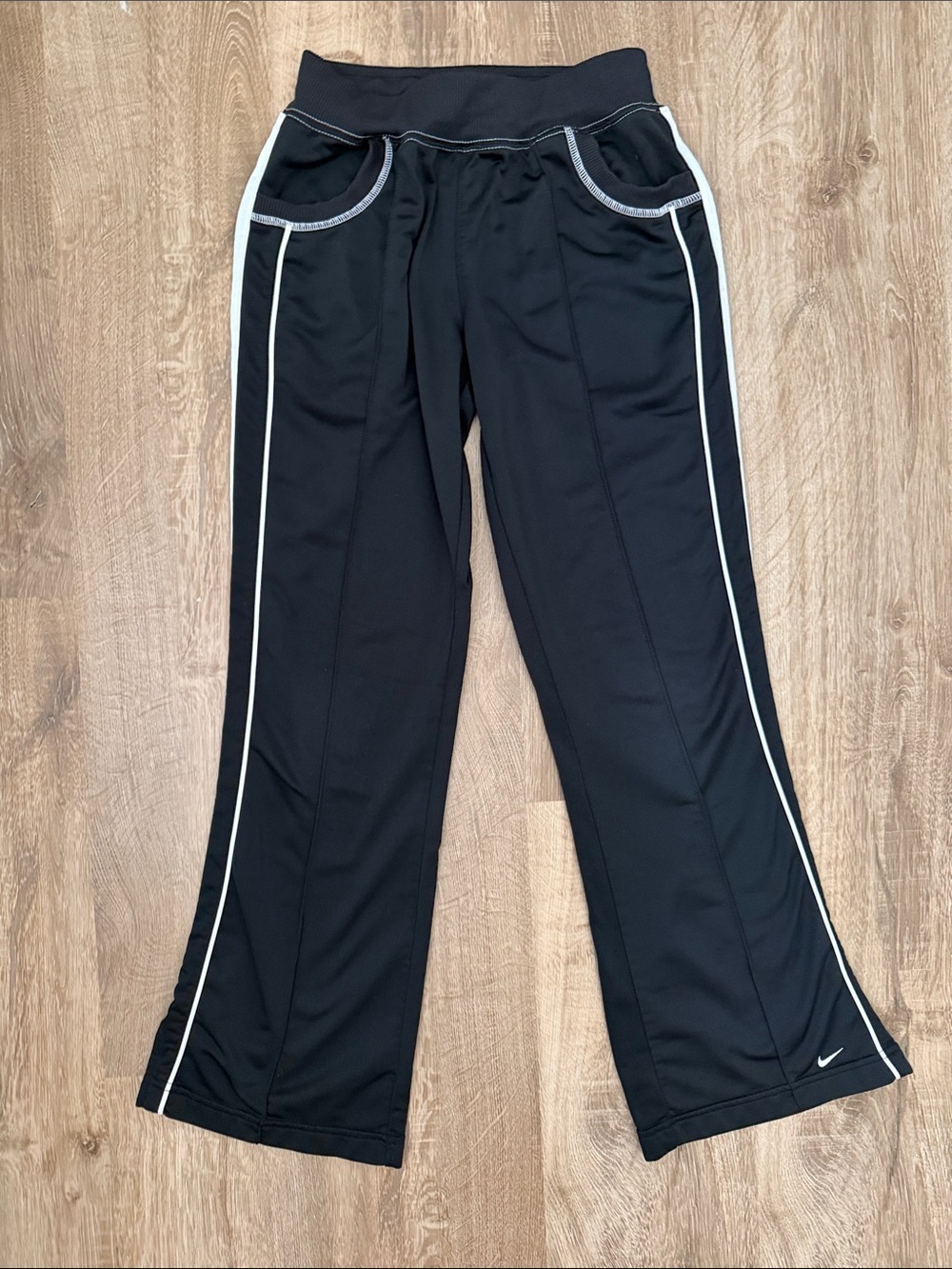 Nike Kids Black Polyester Sweatpants with White Side Piping